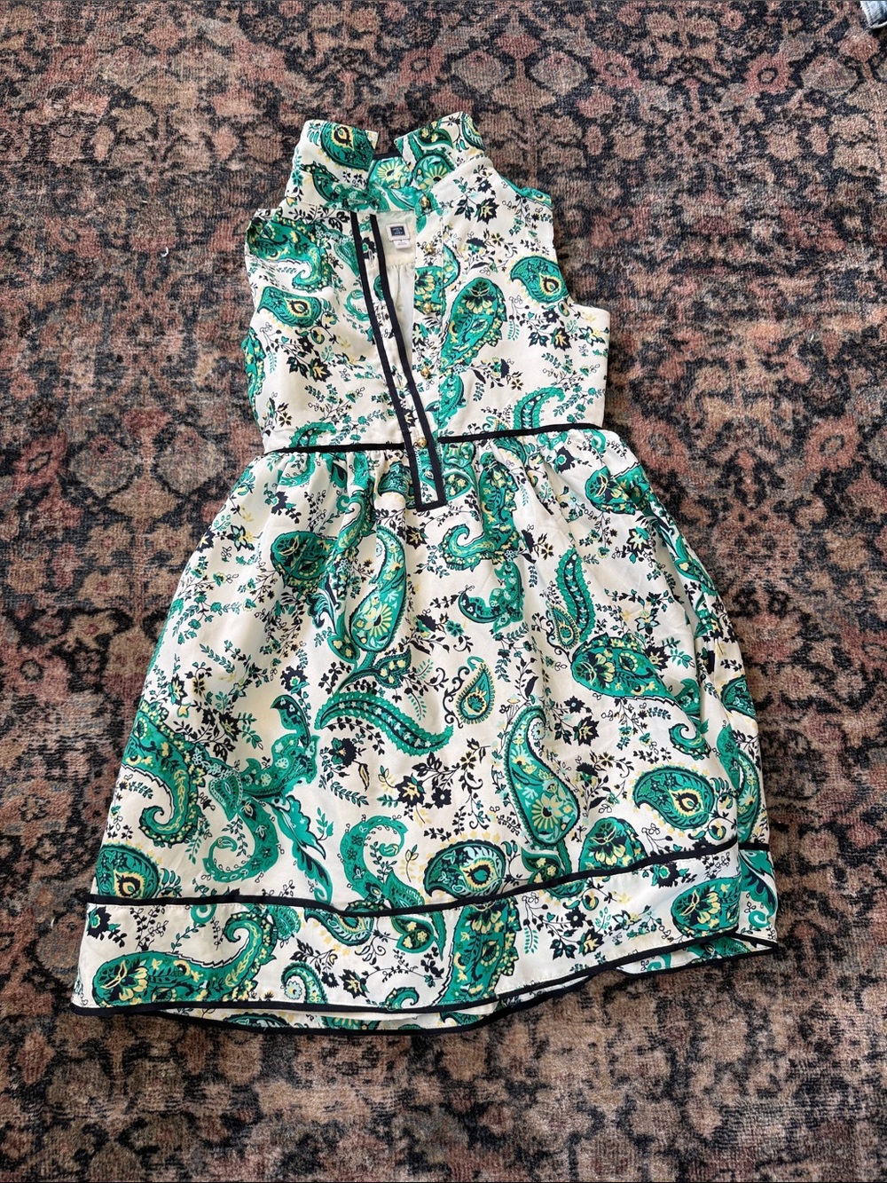 Janie and Jack White Dress with Green Paisley Print